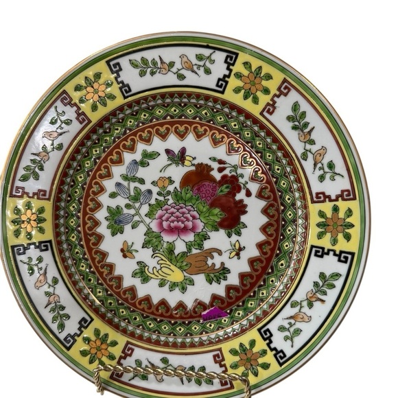 Famille Rose Chinese Porcelain 9 in Display Plates Lot of 4 Peony Flowers Birds - Picture 10 of 11